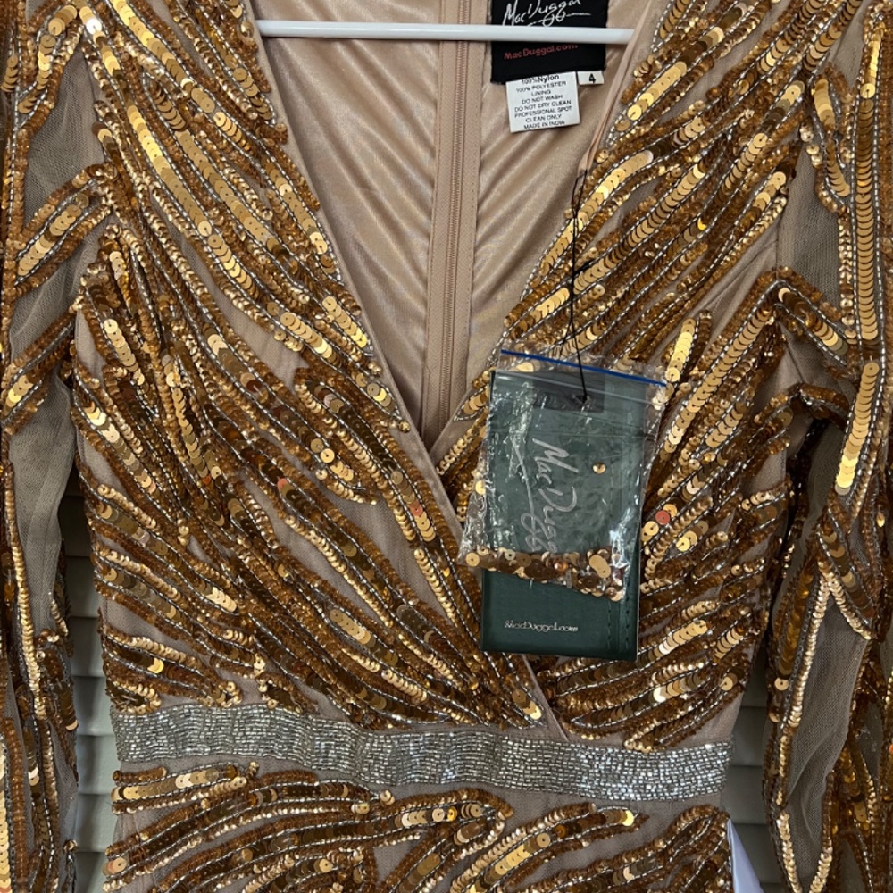 NWT Mac Duggal Long Sleeve Sequin Streaked Copper Dress 5438 - Picture 4 of 12